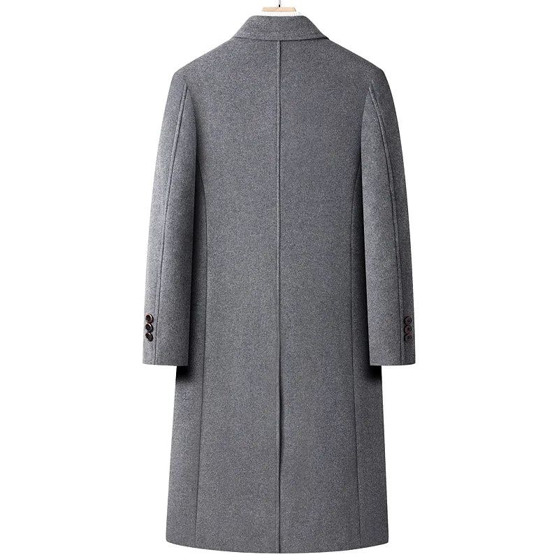 Trench-coat En Mélange De Laine Pour Hommes Manteau À Double Boutonnage Long Décontracté Revers Cranté Pardessus Classique Automne-hiver - Gris