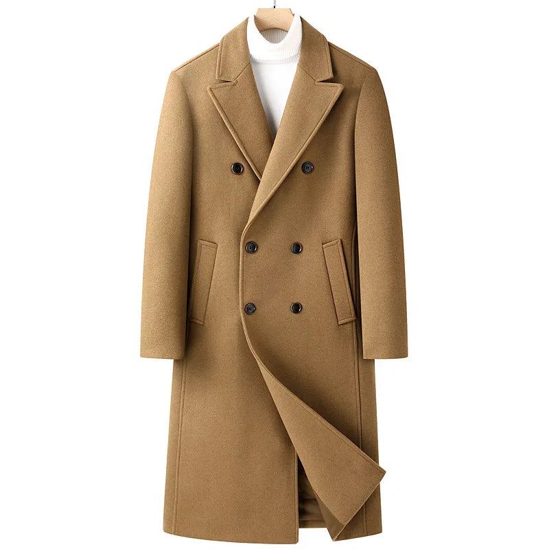 Trench-coat En Mélange De Laine Pour Hommes Manteau À Double Boutonnage Long Décontracté Revers Cranté Pardessus Classique Automne-hiver - Gris