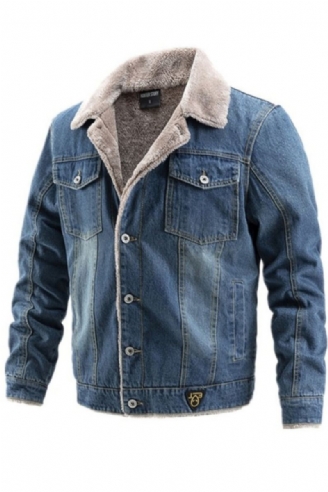 Velours Épais Denim Veste Hommes Décontracté Revers Coton Jeans Col De Fourrure Chaud Hiver Vestes Et Manteaux