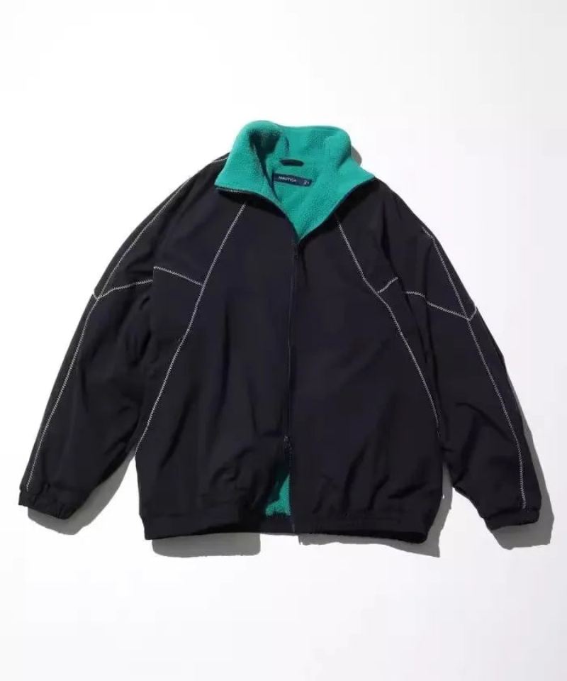 Veste Ample À Col Montant En Nylon Solide En Polaire Épaisse - Bleu