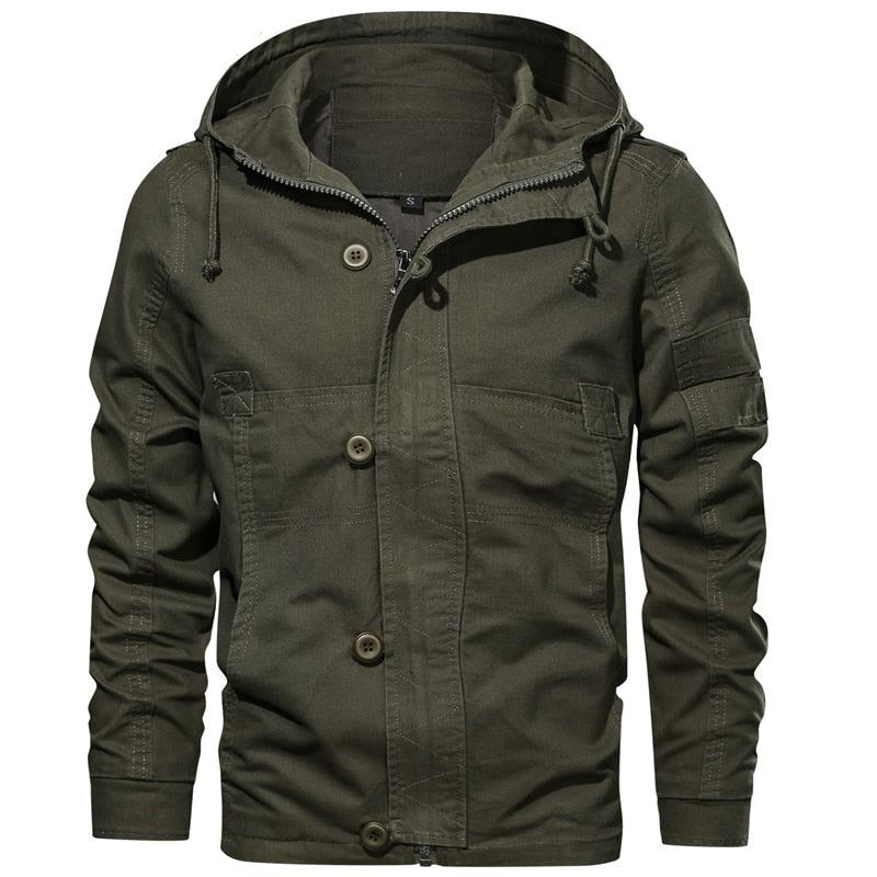 Veste D'automne À Capuche Pour Hommes Nouveau Manteau Militaire Décontracté Coupe Cintrée Vêtements De Marque - Noir