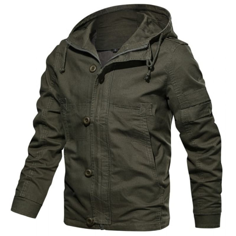 Veste D'automne À Capuche Pour Hommes Nouveau Manteau Militaire Décontracté Coupe Cintrée Vêtements De Marque - Noir