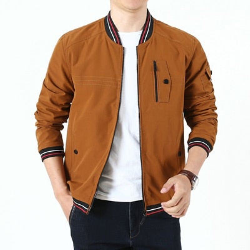 Veste Bombardier À Fermeture Éclair Pour Hommes Vêtements Double Face Manteaux En Coton Décontractée Coupe Cintrée Vestes De Baseball - Jaune Marron