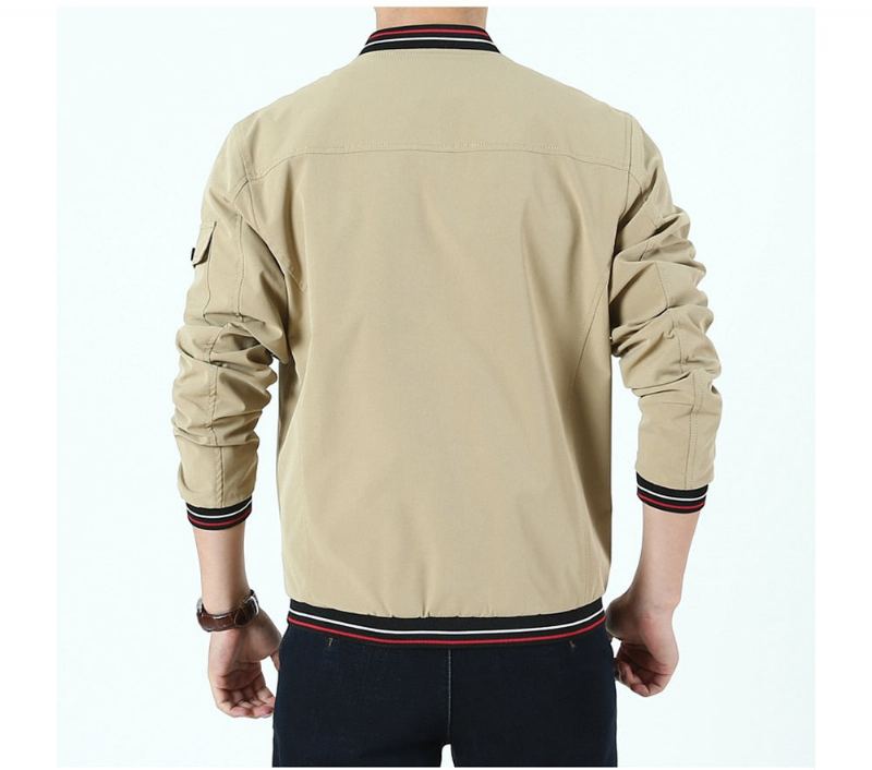 Veste Bombardier À Fermeture Éclair Pour Hommes Vêtements Double Face Manteaux En Coton Décontractée Coupe Cintrée Vestes De Baseball - Jaune Marron