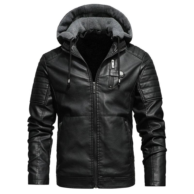 Veste À Capuche En Cuir Pour Moto Coupe-vent Décontracté Polaire Solide Slim Militaire Tactique Manteaux Épais Hiver - Blanc