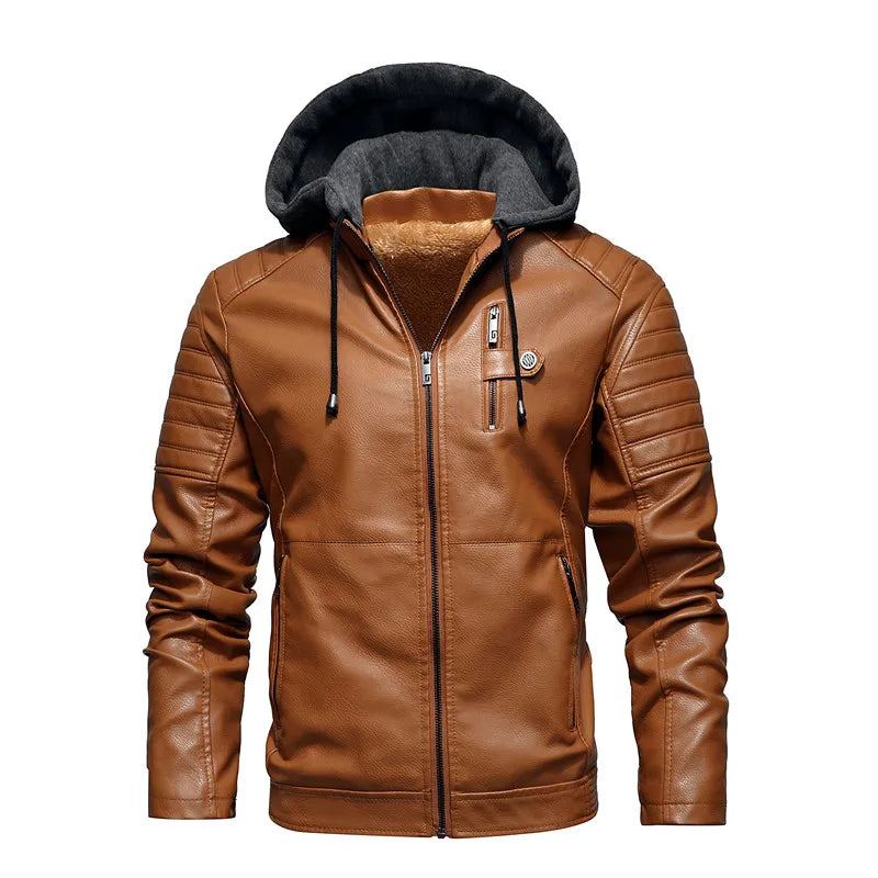 Veste À Capuche En Cuir Pour Moto Coupe-vent Décontracté Polaire Solide Slim Militaire Tactique Manteaux Épais Hiver - Blanc