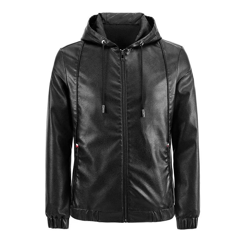 Veste À Capuche Pour Homme Belle Tendance Décontractée Slim Moto Épaisse Hiver Voyage - Noir