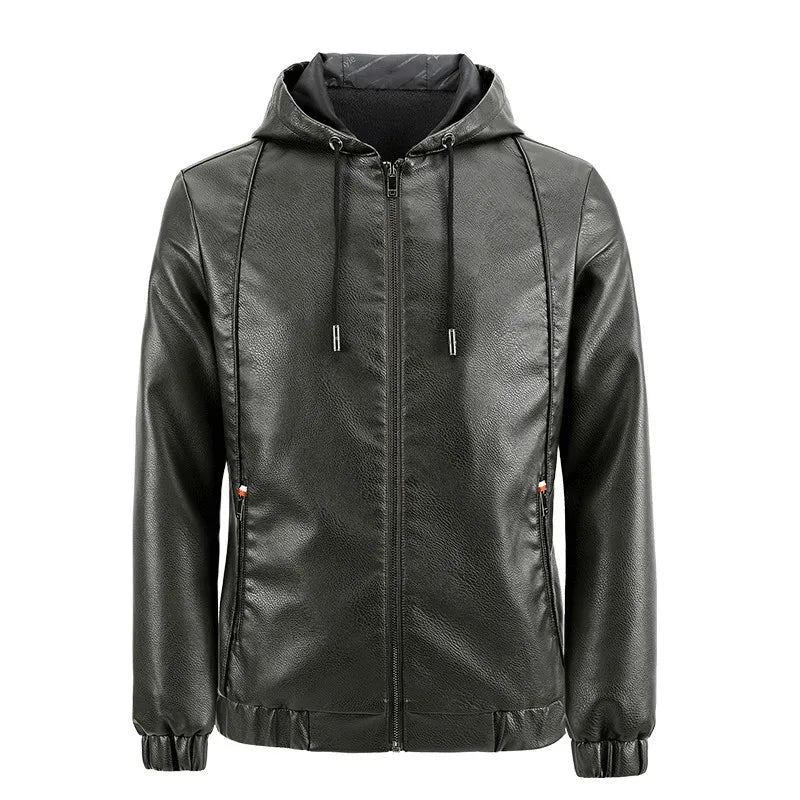 Veste À Capuche Pour Homme Belle Tendance Décontractée Slim Moto Épaisse Hiver Voyage - Noir