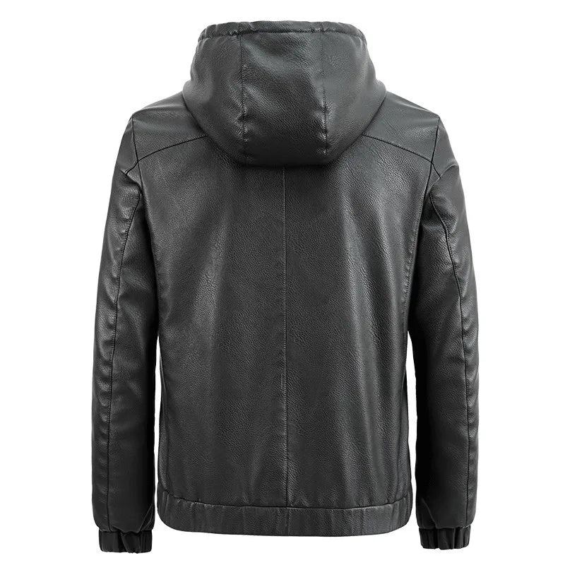 Veste À Capuche Pour Homme Belle Tendance Décontractée Slim Moto Épaisse Hiver Voyage - Noir