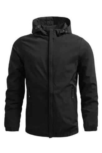 Veste À Capuche Pour Hommes Coupe-vent Solide Universitaire Décontractée Manteau De Camping Vêtements D'extérieur