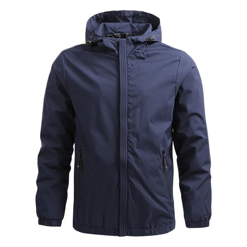 Veste À Capuche Pour Hommes Coupe-vent Solide Universitaire Décontractée Manteau De Camping Vêtements D'extérieur - Bleu