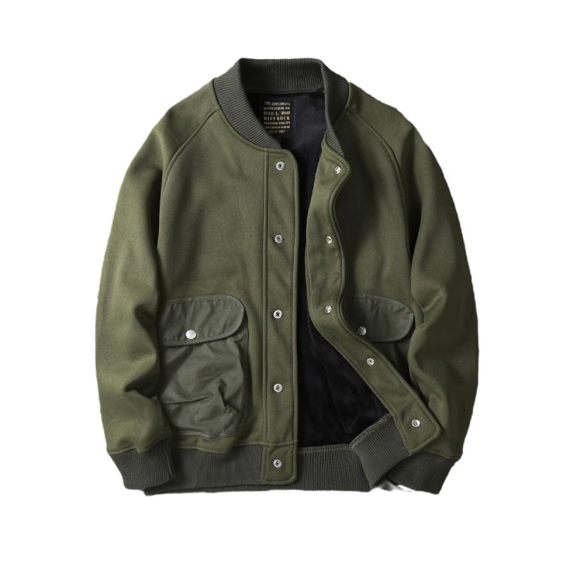 Veste Cargo Tricotée En Velours Épais Pour Homme Manteau Ample Et Décontracté Rétro Américain Col De Baseball Pur Otton Lavé Nouvelle Collection Automne Hiver - Abricot