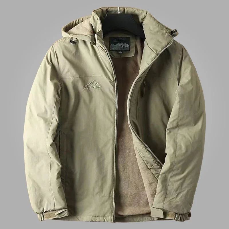 Veste Chaude Doublée Polaire D'extérieur Avec Capuche Printemps Automne Coupe-vent À Manteaux Pour Hommes - Kaki