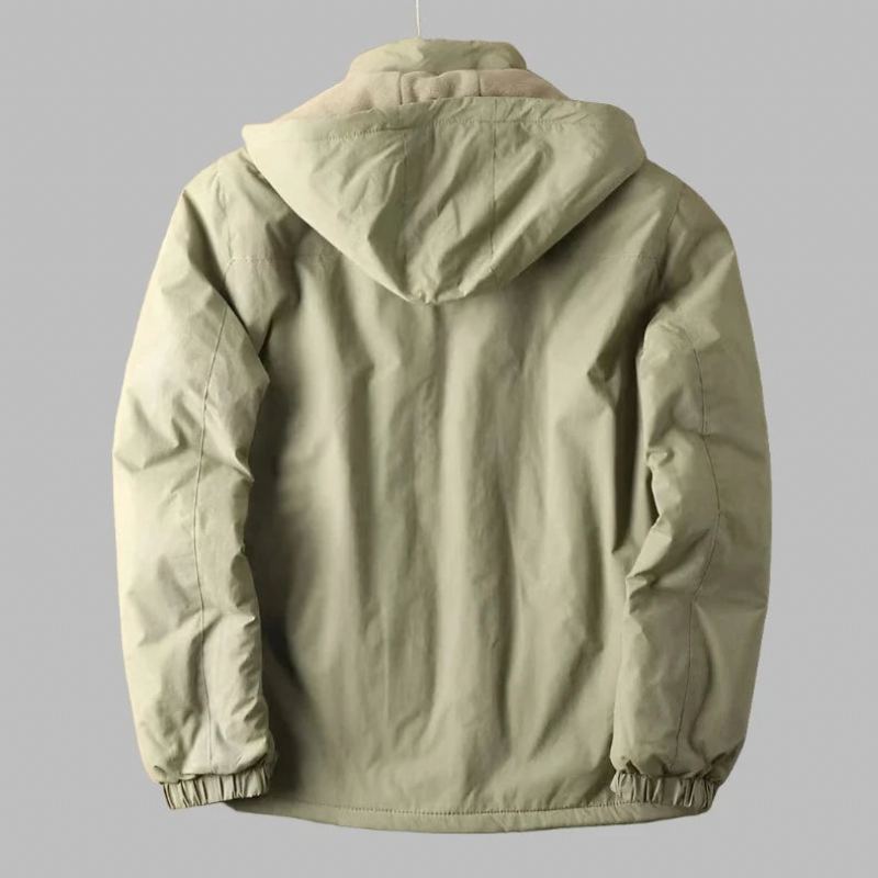 Veste Chaude Doublée Polaire D'extérieur Avec Capuche Printemps Automne Coupe-vent À Manteaux Pour Hommes - Kaki