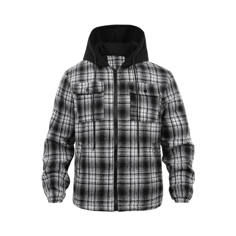 Veste Chemise À Carreaux Épaisse Pour Hommes Automne/hiver Décontractée Polyvalente Ample Fermeture Éclair À Capuche - Gris