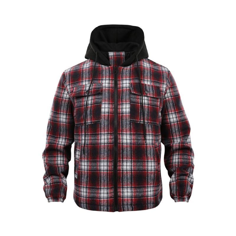 Veste Chemise À Carreaux Épaisse Pour Hommes Automne/hiver Décontractée Polyvalente Ample Fermeture Éclair À Capuche - Gris