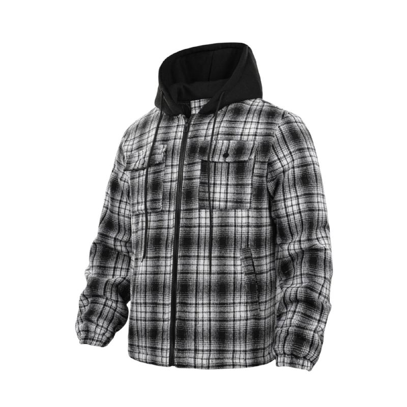 Veste Chemise À Carreaux Épaisse Pour Hommes Automne/hiver Décontractée Polyvalente Ample Fermeture Éclair À Capuche - Gris