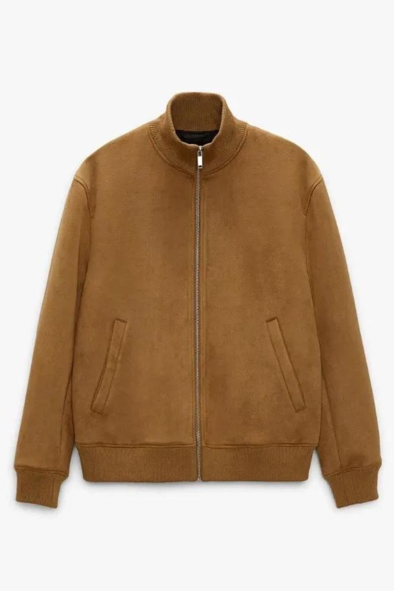 Veste À Col En Daim Pour Hommes Automne Vintage Quotidien Décontracté Couleur Unie Ajustée