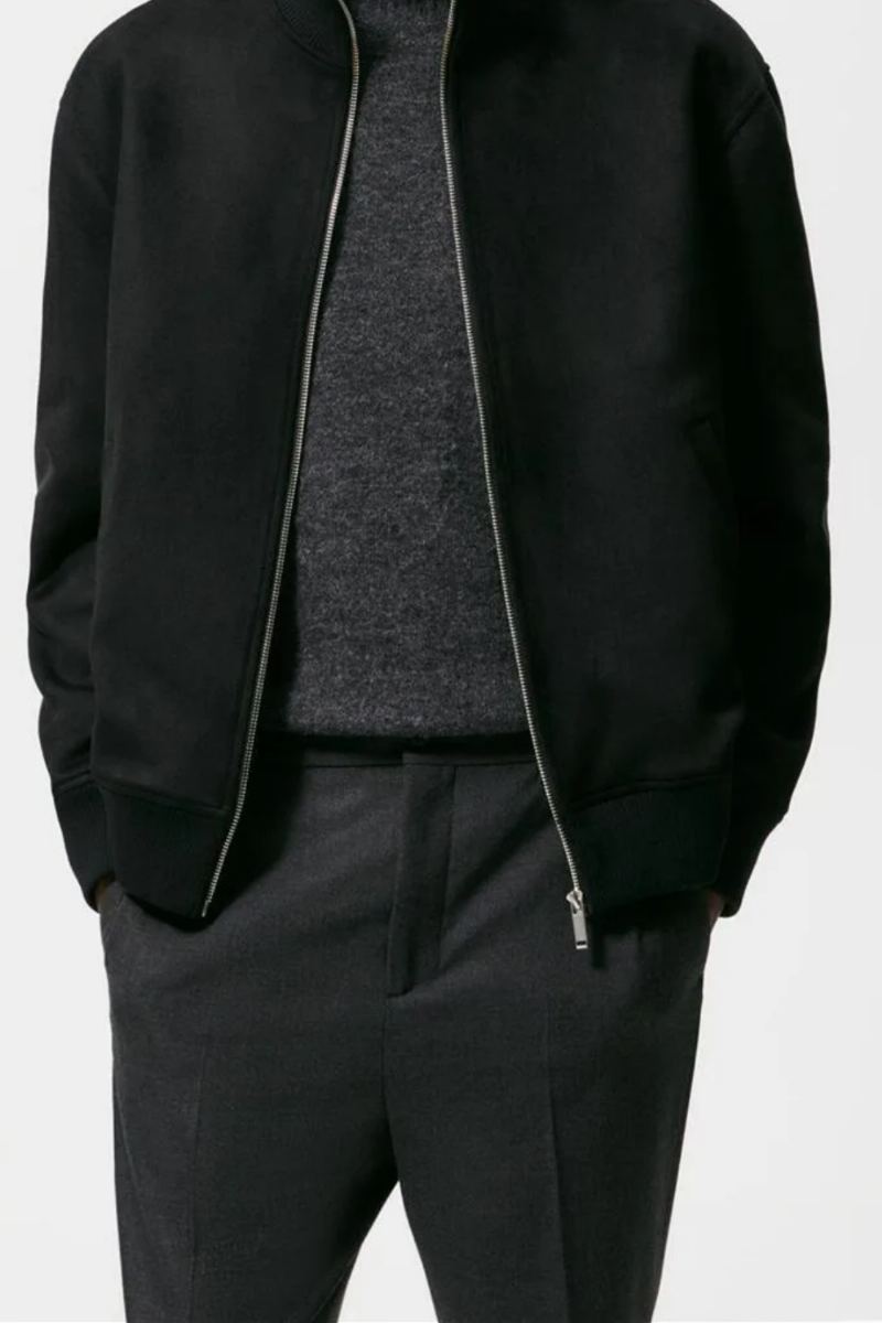 Veste À Col En Daim Pour Hommes Automne Vintage Quotidien Décontracté Couleur Unie Ajustée - Noir