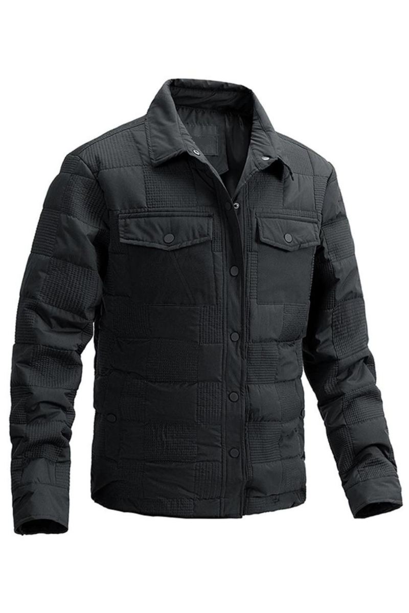 Veste À Col Rabattu Pour Homme Couleur Unie Manteau À Boutons Vêtement D'extérieur Noir Printemps-automne