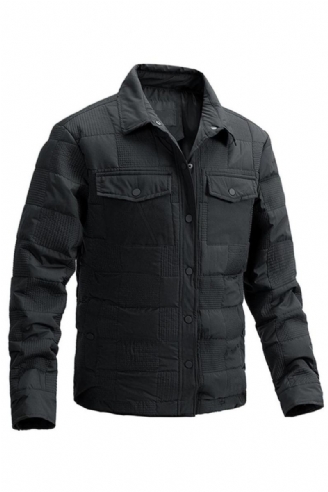 Veste À Col Rabattu Pour Homme Couleur Unie Manteau À Boutons Vêtement D'extérieur Noir Printemps-automne