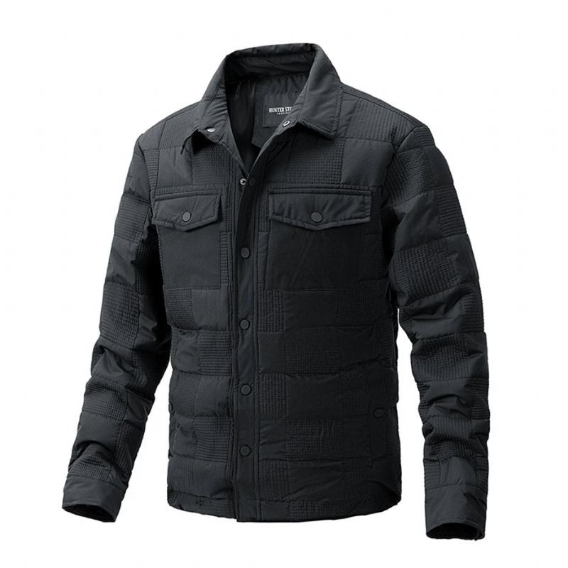 Veste À Col Rabattu Pour Homme Couleur Unie Manteau À Boutons Vêtement D'extérieur Noir Printemps-automne - Noir