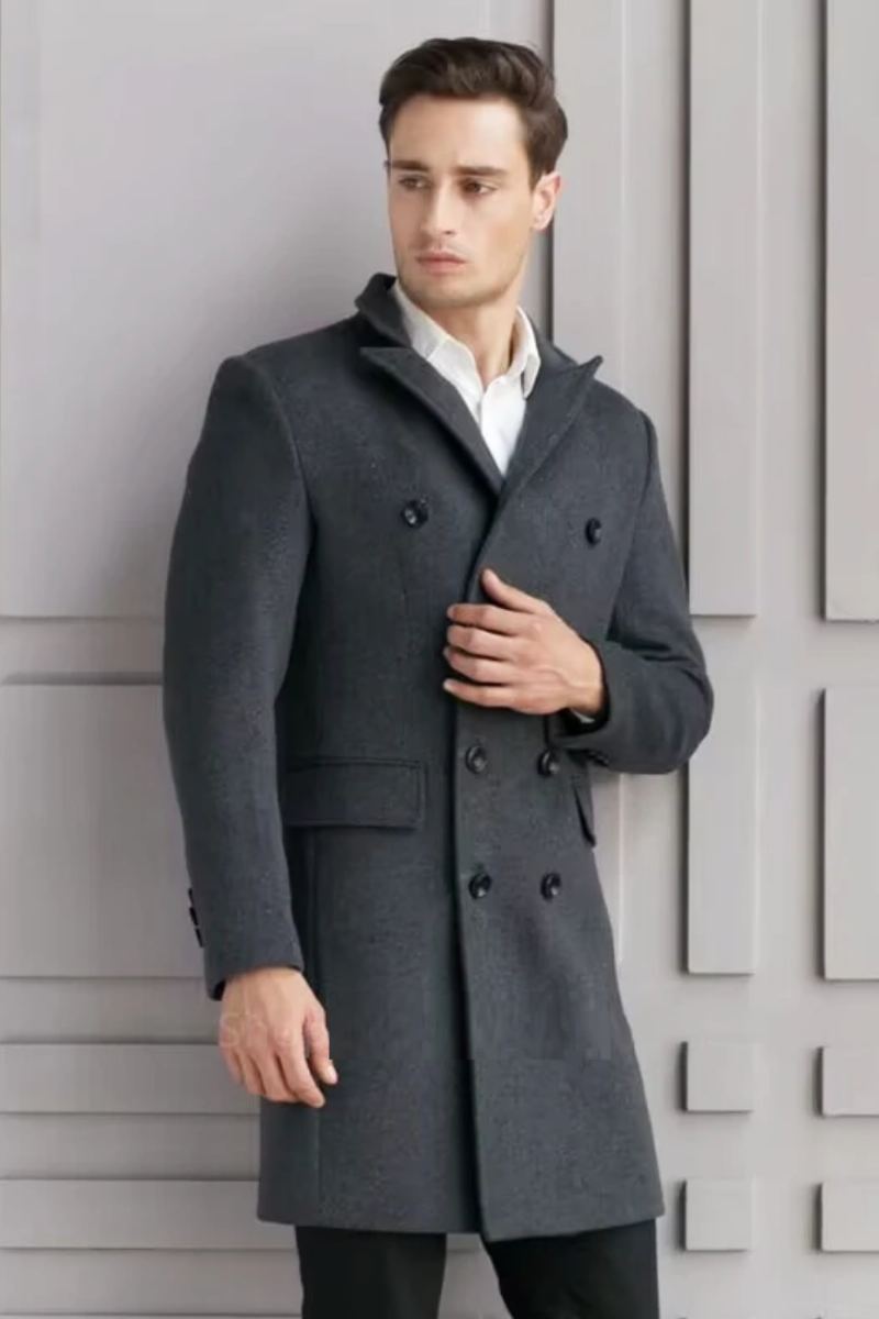 Veste De Costume En Laine Pour Hommes Manteau Long En Revers En Pointe Double Boutonnage Blazer Chaud Vêtements D'extérieur D'affaires D'hiver Pardessus