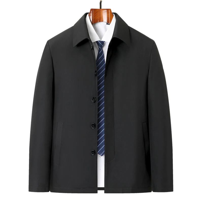 Veste Coupe-vent Pour Hommes Beau Manteau À Revers Fin Costume D'affaires Décontracté Papa Printemps Et Automne - Noir