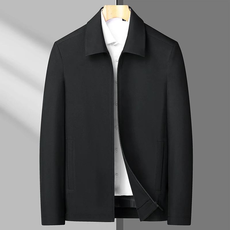 Veste Coupe-vent Pour Hommes Beau Manteau À Revers Fin Costume D'affaires Décontracté Papa Printemps Et Automne - Noir