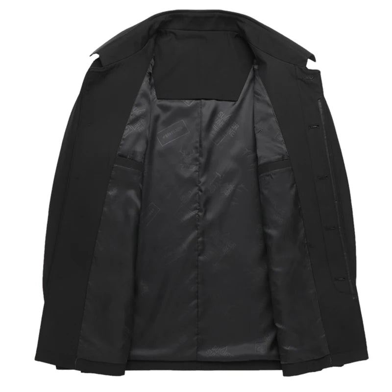 Veste Coupe-vent Pour Hommes Beau Manteau À Revers Fin Costume D'affaires Décontracté Papa Printemps Et Automne - Noir