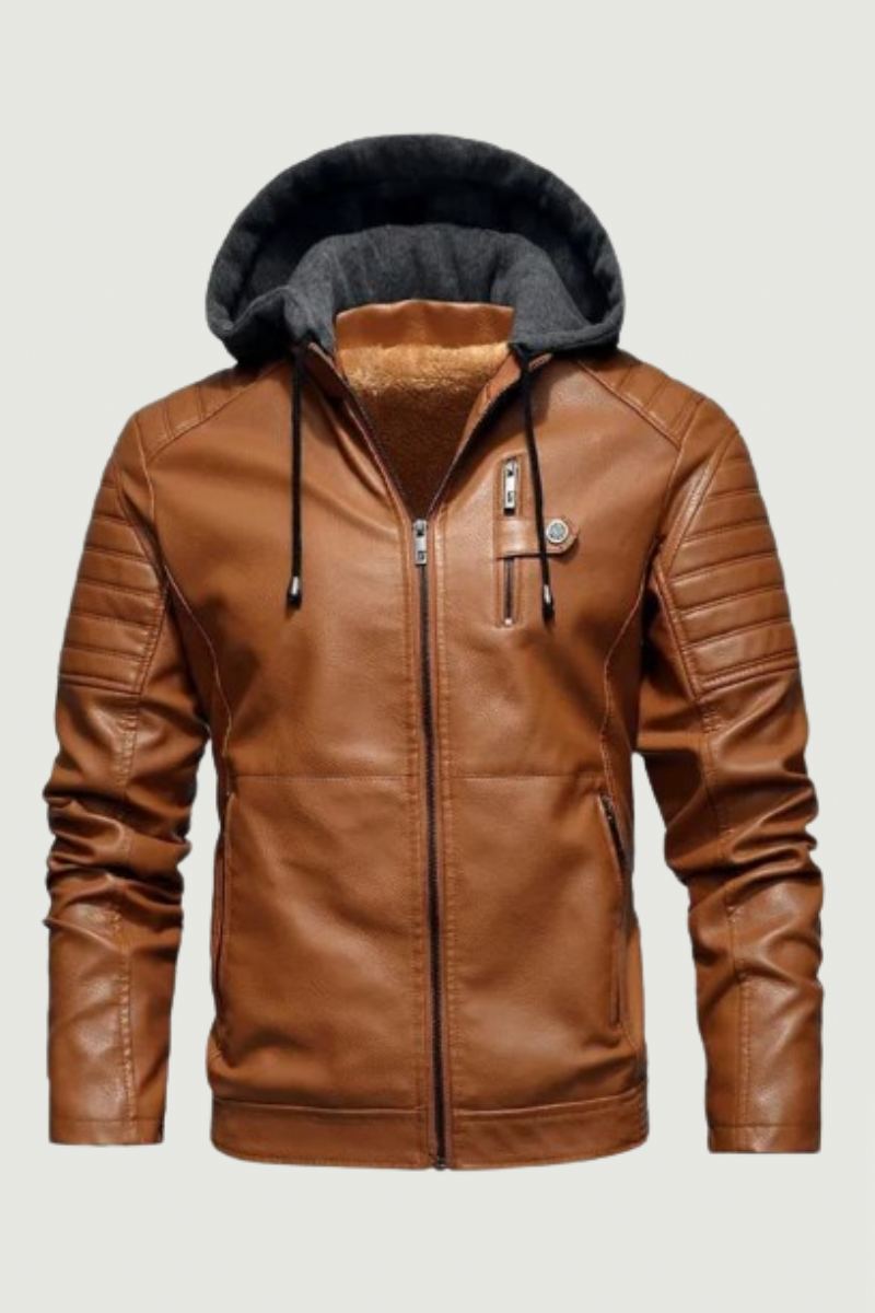 Veste En Cuir Automne Et Hiver Pour Hommes De Moto Avec Capuche En Velours