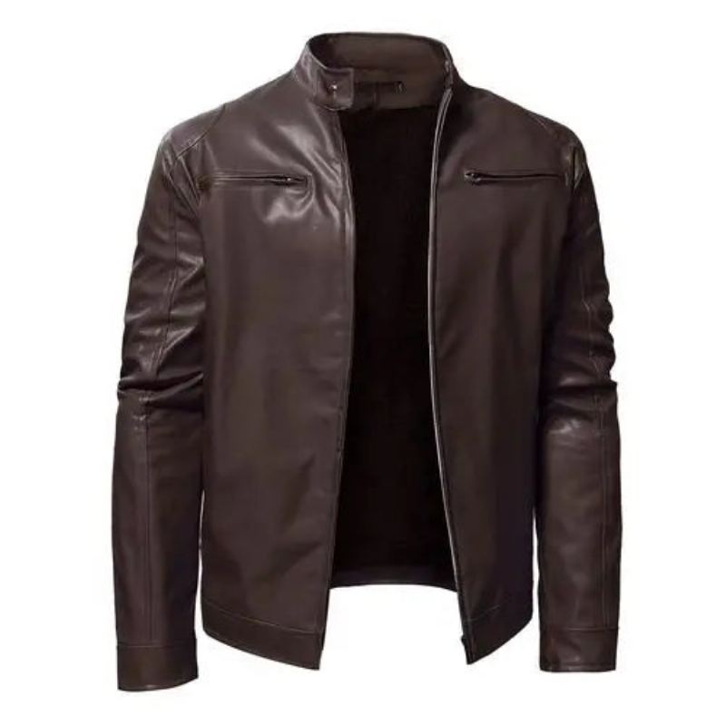 Veste En Cuir Épaissir Manteau En Homme Sport Locomotive Vêtements Affaires Gentleman - Marron