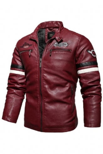 Veste En Cuir Pour Hommes Coutures Brodées De Moto Automne Hiver Manteaux De Streetwear Fins