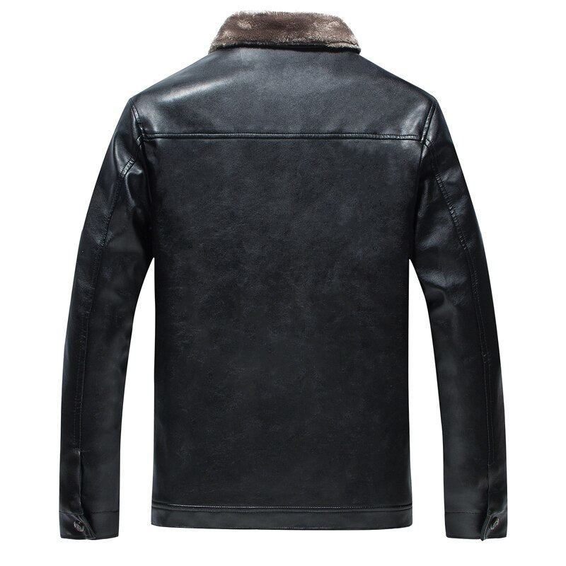 Veste En Cuir Hommes Hiver Polaire Épais Moto Coupe-vent Manteau Chaud Vêtements Masculins - Noir