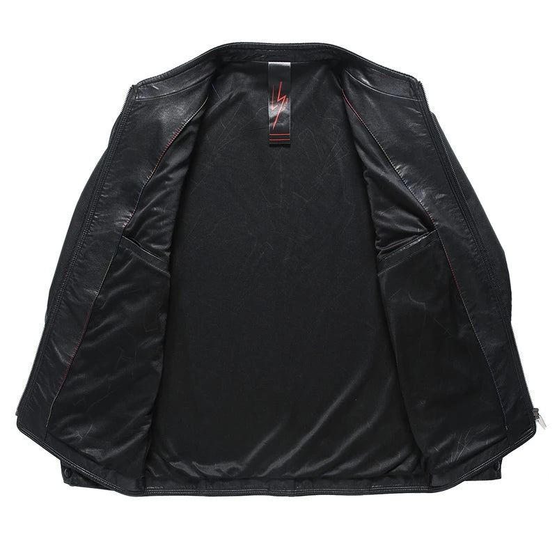 Veste En Cuir Pour Hommes Printemps Et Automne Noir Biker - Noir