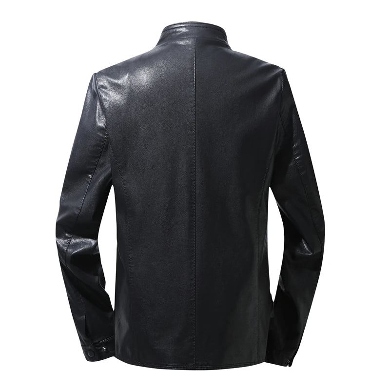 Veste En Cuir Pour Hommes Printemps Et Automne Noir Biker - Noir