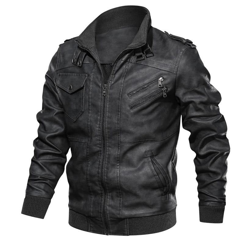 Veste En Cuir Pour Hommes Vestes En De Moto Manteaux De Faux Motard - Noir Gris