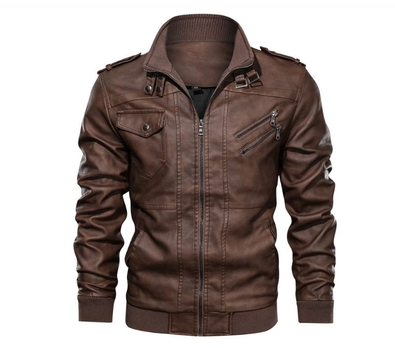 Veste En Cuir Pour Hommes Vestes En De Moto Manteaux De Faux Motard - Noir Gris