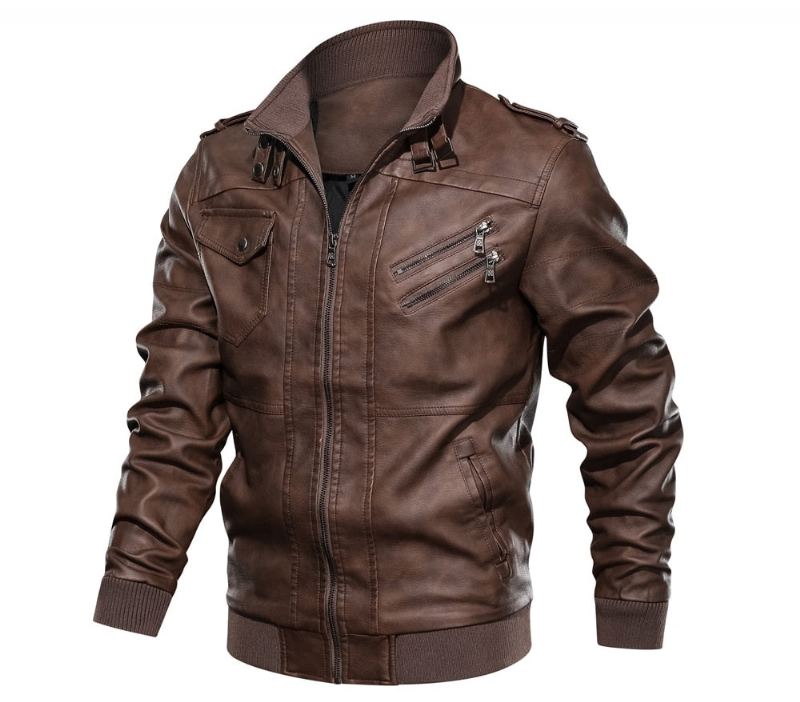 Veste En Cuir Pour Hommes Vestes En De Moto Manteaux De Faux Motard - Noir Gris