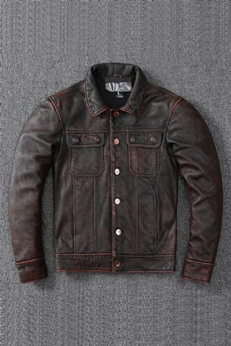 Veste En Cuir Pur Avec Couche De Pour Hommes Vieux Manteau Américain Fabriqué En Pierre