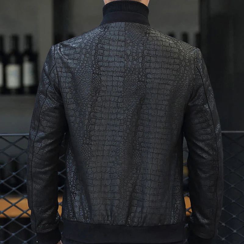 Veste En Cuir Véritable Pour Hommes Manteau Fin De Moto De Loisirs - Noir