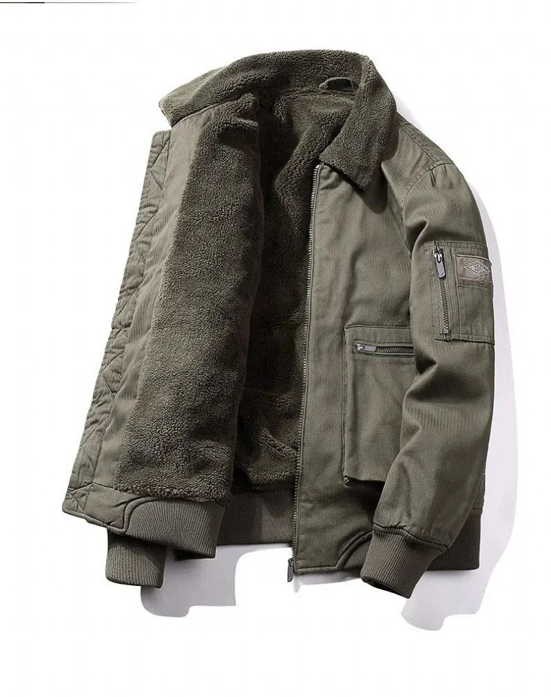 Veste Épaisse En Cachemire Pour Hommes Manteau Chaud Coupe-vent Vestes Cargo En Coton Hiver - Vert Armée