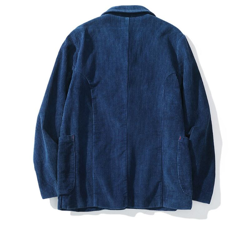 Veste Française Rétro Indigo Pour Hommes Revers En Velours Côtelé Multi-poches Vêtements De Travail Épais D'outillage Manteau Cardigan De Vintage D'hiver - Indigo