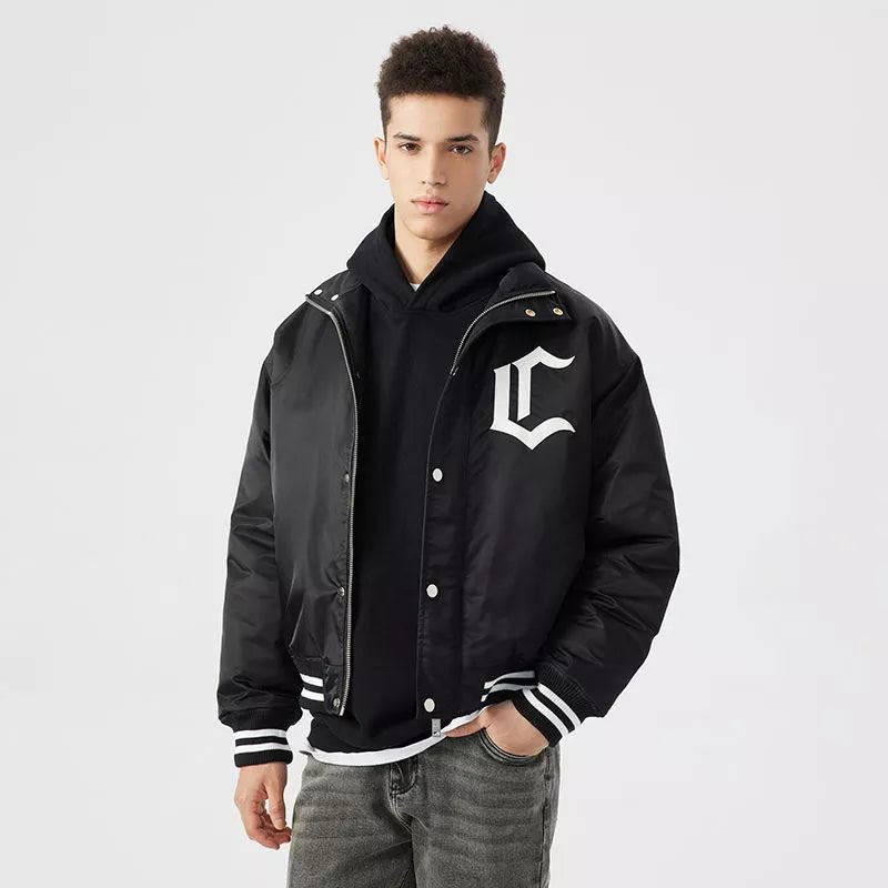 Veste D'hiver Chaude À Col Haut En Coton Rembourré Pour Homme De Baseball Américaine High Street Rembourrée En - Noir