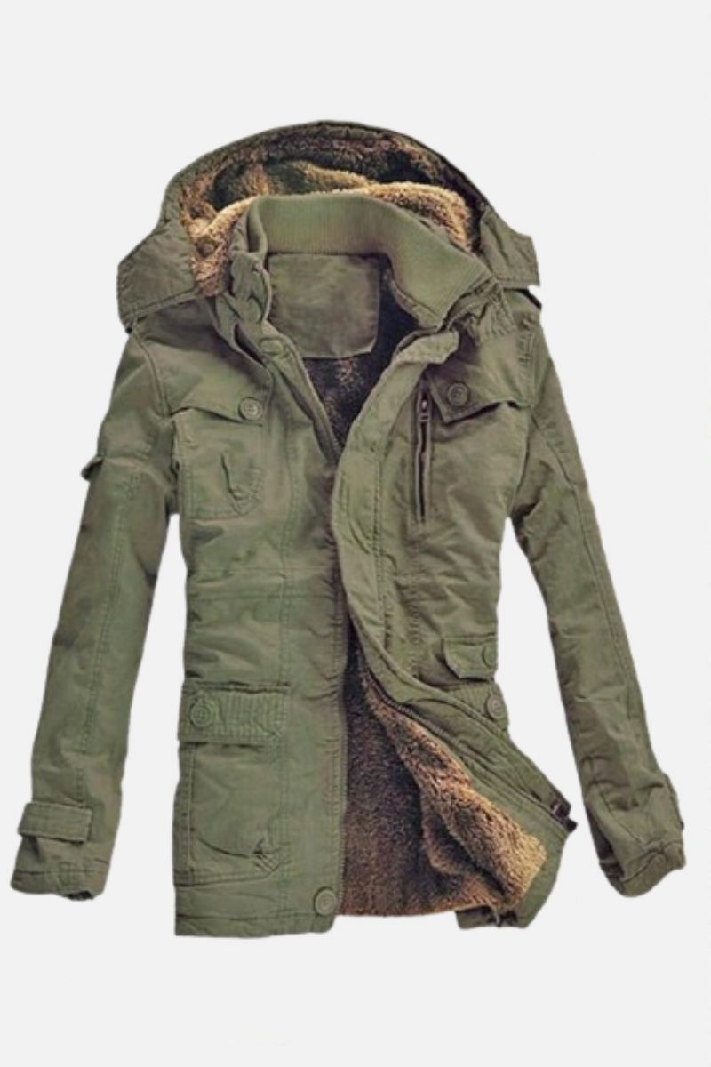 Veste D'hiver Décontractée En Velours Épais Pour Homme Parka Chaude Coupe-vent En Coton À Capuche De L'armée Trench-coat Long