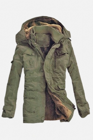 Veste D'hiver Décontractée En Velours Épais Pour Homme Parka Chaude Coupe-vent En Coton À Capuche De L'armée Trench-coat Long