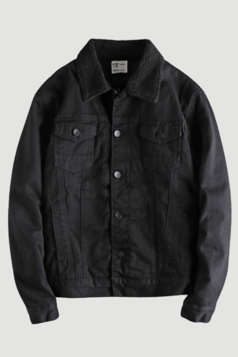 Veste D'hiver En Denim Épais Pour Hommes Manteau Rembourré En Coton À Revers Slim Noir Chaud