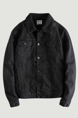 Veste D'hiver En Denim Épais Pour Hommes Manteau Rembourré En Coton À Revers Slim Noir Chaud