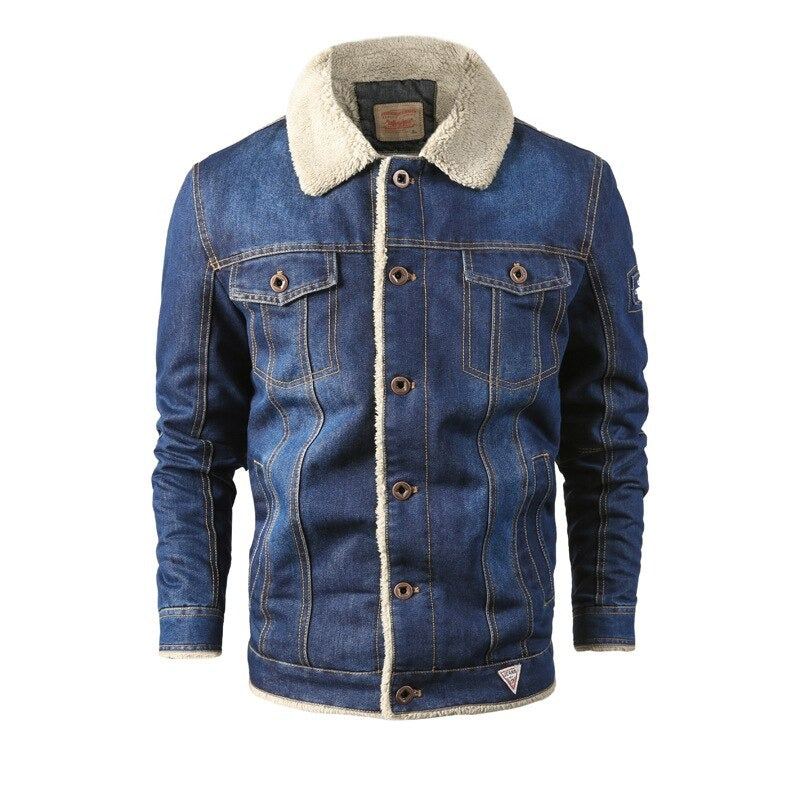 Veste D'hiver En Denim Pour Hommes Doublure En Laine Vestes Et Manteaux Chauds Vêtements D'extérieur Coupe-vent - Bleu Profond