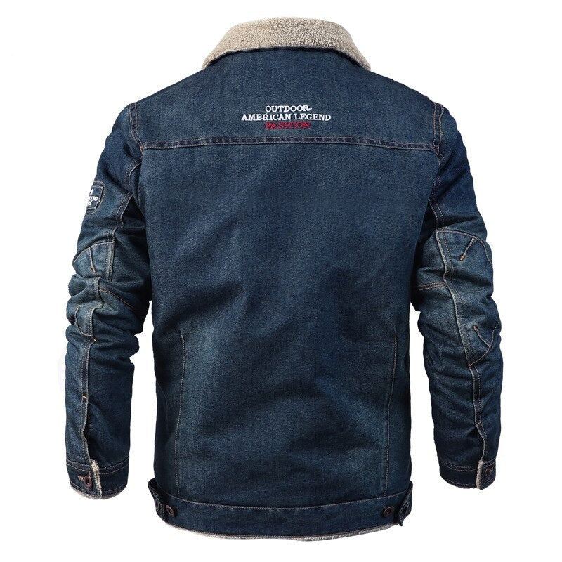 Veste D'hiver En Denim Pour Hommes Doublure En Laine Vestes Et Manteaux Chauds Vêtements D'extérieur Coupe-vent - Bleu Profond